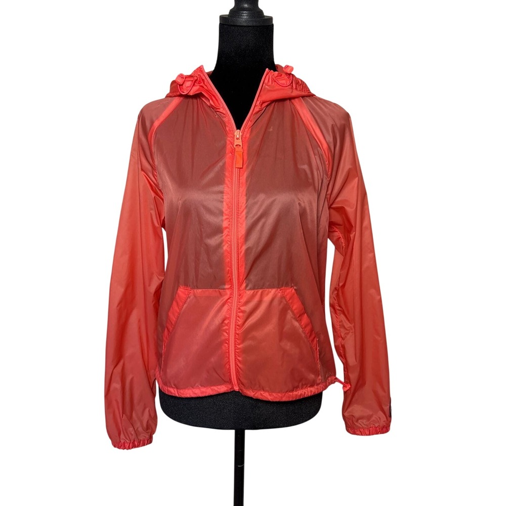 Y2K Abercrombie & Fitch Womens Coral Orange Hooded Windbreaker Jacket Size S VTG